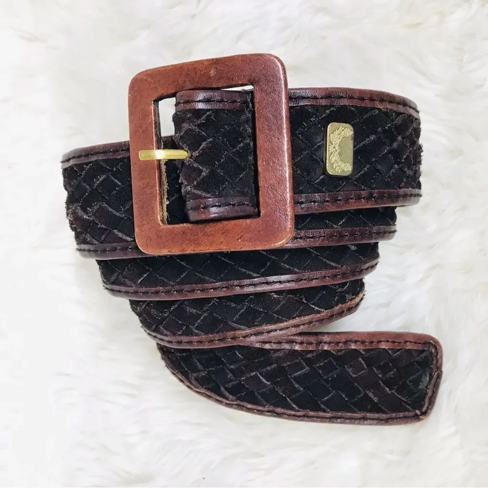 VINTAGE 70s 80s Wide Braided Brown Suede Belt Woven Boho Gypsy Hippie X-Large 1X